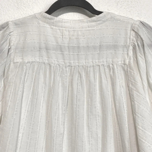 Madewell White Metallic Shimmer Stripe Peasant Top Size M - Picture 9 of 10
